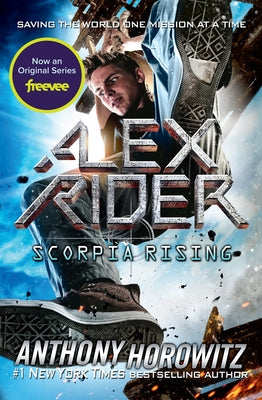 Paperback of Scorpia Rising by Puffin Books showing the front cover with dark, dramatic artwork and bold title text.