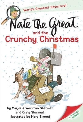 Paperback copy of "Nate the Great and the Crunchy Christmas" by Yearling Books, showing the book cover with holiday-themed illustrations.