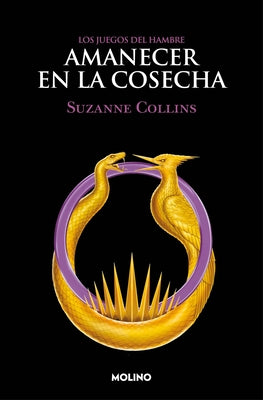 Paperback copy of Amanecer En La Cosecha by Molino, featuring a sunrise scene on the cover depicting a reaping harvest.