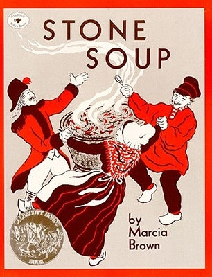 Paperback copy of the Stone Soup book by Aladdin Paperbacks featuring a colorful cover illustration.