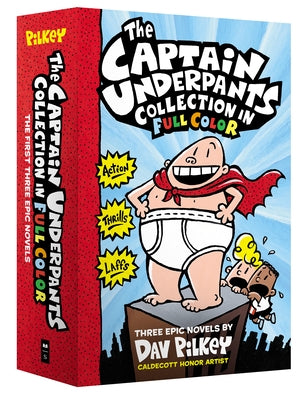 Scholastic Inc. Captain Underpants Color Collection boxed set featuring colorful covers of the first three Captain Underpants books.