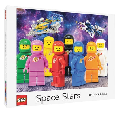 Lego Space Stars 1000-piece puzzle by Chronicle Books featuring colorful space-themed artwork and assembled puzzle pieces.
