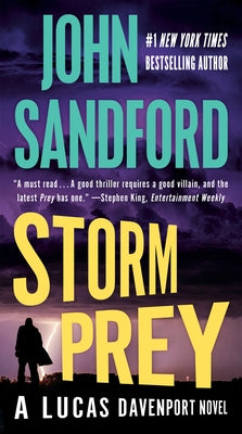 Cover of the mass market paperback "Storm Prey" by G.P. Putnam's Sons, featuring a dark stormy sky and a cityscape.