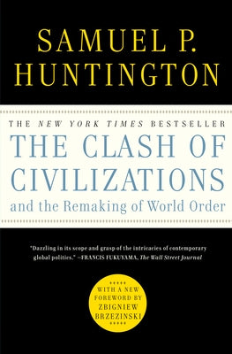 Paperback book titled "The Clash of Civilizations and the Remaking of World Order" by Simon & Schuster, featuring a printed cover.