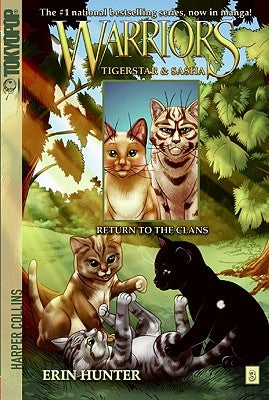 Paperback of Warriors: Tigerstar and Sasha #3 Return to the Clans by HarperCollins, showing the book cover with tiger and cat illustrations.
