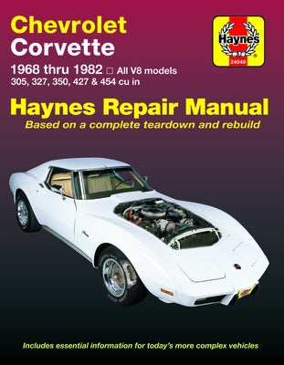 Paperback Chevrolet Corvette 1968-82 Haynes Manual with detailed cover image featuring car illustration and manual branding.