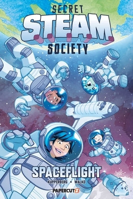 Paperback of Secret S.T.E.A.M. Society: Spaceflight comic book by Papercutz featuring space exploration characters and colorful cover art.