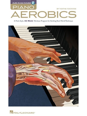 Paperback Piano Aerobics book with online audio and CD by Hal Leonard Publishing Corporation, featuring colorful cover and musical notes.
