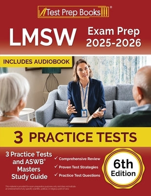 Paperback LMSW Exam Prep 2025-2026 by Test Prep Books featuring practice tests and study guide for ASWB Masters exam.