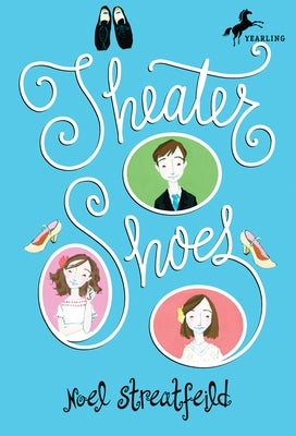 Paperback theater shoes book by Yearling Books with illustrated cover featuring actor silhouettes and stage lighting.