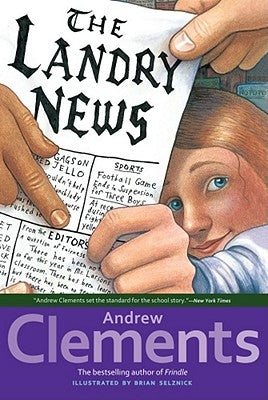 Paperback copy of "The Landry News" by Atheneum Books for Young Readers with cover art featuring a young student.
