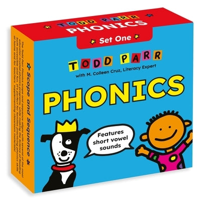 Paperback set of 12 Todd Parr Phonics books by LB Kids focusing on short vowel sounds for new readers, with colorful cover illustrations.