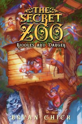 Paperback of The Secret Zoo: Riddles and Danger by Greenwillow Books, showing the book cover with colorful illustrations.