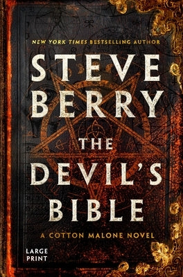 Paperback of The Devil's Bible by Cotton Malone, a suspense novel published by Grand Central Publishing, shown with book cover and pages.