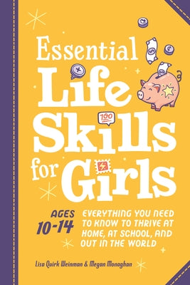 Paperback book titled "Essential Life Skills for Girls" by Zeitgeist Young Adult, showing colorful cover with illustrated girls.