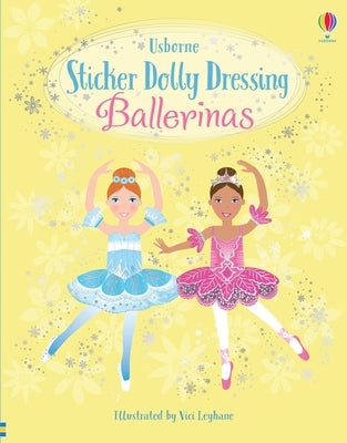 Paperback Sticker Dolly Dressing Ballerinas book by Usborne Books featuring colorful ballerina stickers and dressing-up scenes.