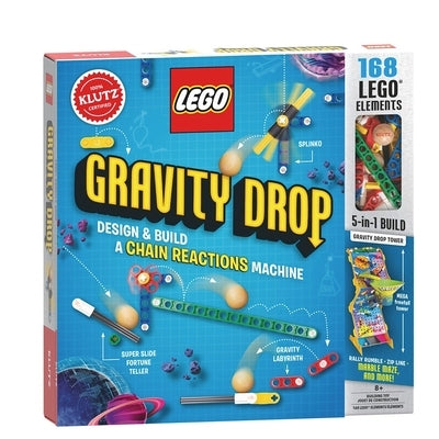 Klutz Lego Gravity Drop kit with colorful Lego pieces and assembly components for fun, gravity-based building activities.