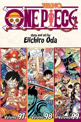 Paperback of One Piece Omnibus Edition, Vol. 33 by Viz Media featuring colorful manga cover art with characters in dynamic poses.