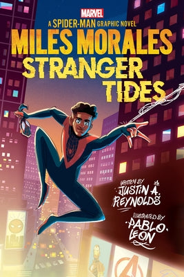 Paperback of Miles Morales: Stranger Tides graphic novel by Graphix featuring cover art of Miles Morales as Spider-Man.