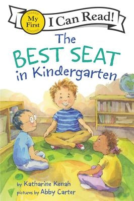 Paperback book titled "The Best Seat in Kindergarten" by HarperCollins, featuring colorful cover art with children in classroom settings.