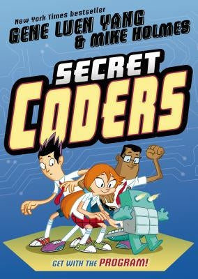 Paperback of Secret Coders by First Second featuring colorful cover art with coding symbols and a young girl character.