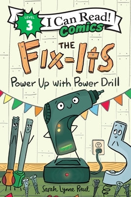 Paperback book titled "The Fix-Its: Power Up with Power Drill" by Harperalley, featuring a colorful cover with a power drill illustration.