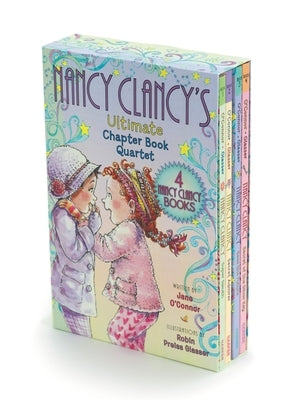Four paperback Nancy Clancy chapter books from the Fancy Nancy series by HarperCollins, featuring colorful covers with Nancy.