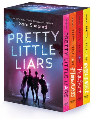 Four paperback Pretty Little Liars books by HarperCollins, including Pretty Little Liars, Flawless, Perfect, and Unbelievable, stacked together.