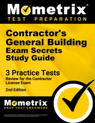 Paperback study guide by Mometrix Media LLC for contractor's building exam with practice tests and review material.