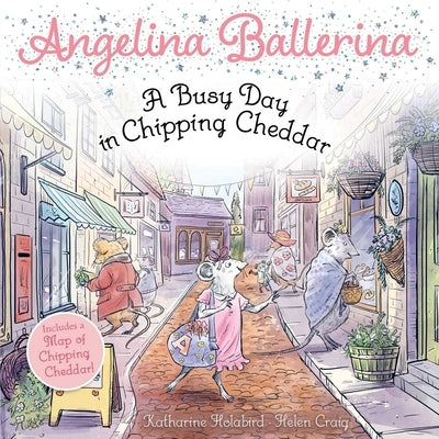 Cover of "A Busy Day in Chipping Cheddar" paperback book by Simon Spotlight showing colorful illustrations of a busy village scene.
