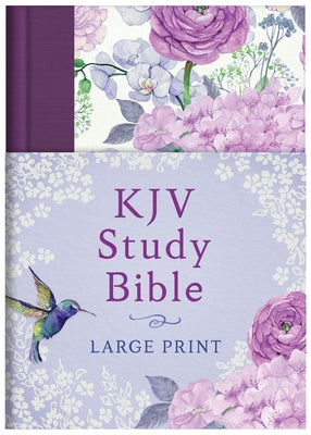Large print KJV Study Bible by Barbour Publishing with hummingbird and lilac cover design, detailed view of the Bible's cover.