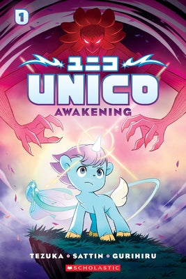 Paperback manga titled Unico: Awakening Volume 1 by Graphix, featuring colorful cover art with manga character illustrations
