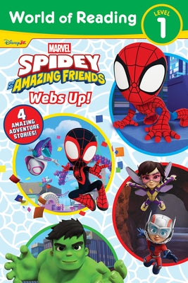 Paperback copy of "Spidey and His Amazing Friends: Webs Up!" by Marvel, featuring Spider-Man on the cover with colorful web designs.