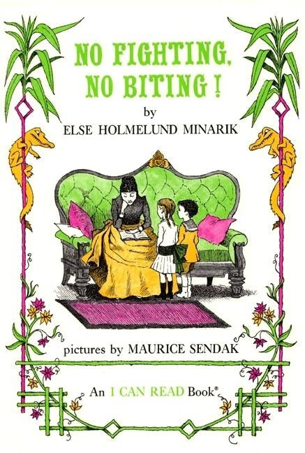 Paperback of "No Fighting, No Biting" by HarperCollins, featuring colorful cover art with playful illustrations for children.