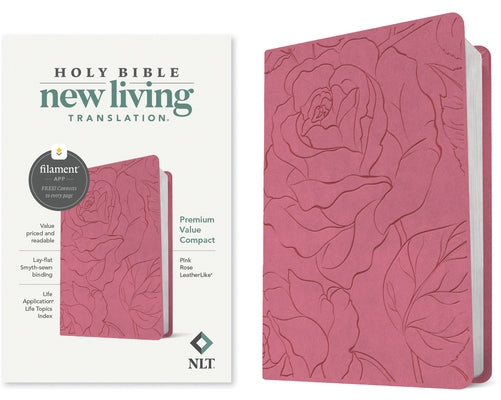 Pink leatherlike NLT Premium Value Compact Bible with filament-enabled features from Tyndale House Publishers.