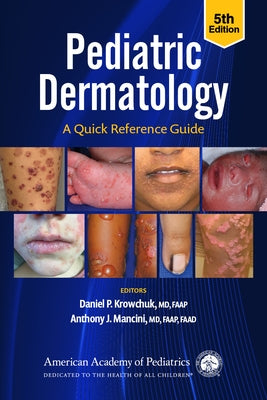 Paperback pediatric dermatology quick reference guide by American Academy of Pediatrics showing a cover with colorful illustrations.