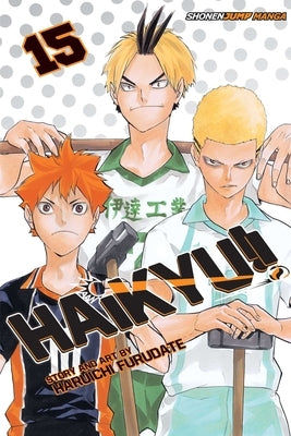 Paperback of Haikyu!! Volume 15 by Viz Media featuring colorful manga cover artwork with characters in volleyball action poses.