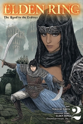Paperback copy of "Elden Ring: The Road to the Erdtree, Vol. 2" manga by Yen Press, featuring cover art with fantasy artwork.