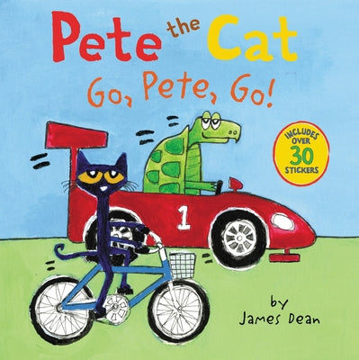 Paperback Pete the Cat: Go, Pete, Go! book by HarperCollins featuring colorful cover and over 30 stickers for kids.
