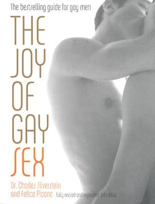 Paperback copy of "The Joy of Gay Sex" by William Morrow & Company, featuring colorful cover art with playful illustrations.