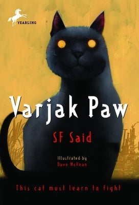 Paperback of "Varjak Paw" by Yearling Books featuring the book cover with a cat illustration and colorful background.