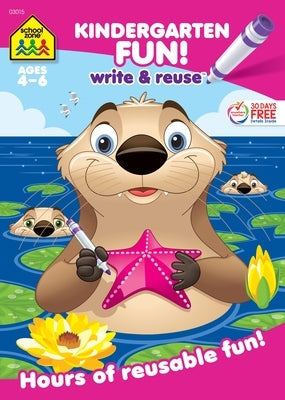 School Zone Kindergarten Fun! Write & Reuse Workbook, paperback with colorful pages for early learning and handwriting practice.