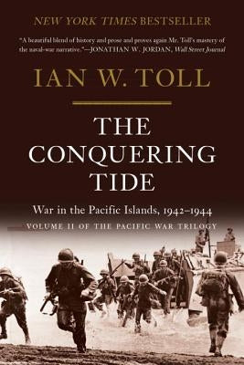 Paperback book titled "The Conquering Tide: War in the Pacific Islands 1942-1944" by W. W. Norton & Company displayed on a plain background.