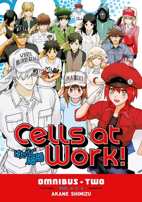 Paperback of Cells at Work! Omnibus 2 featuring volumes 4-6 by Kodansha Comics, with colorful manga cover art.
