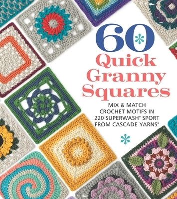 Paperback book titled "60 Quick Granny Squares" from Get Creative 6, featuring colorful crochet motifs and patterns.