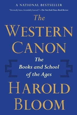 Paperback of The Western Canon book by Mariner Books, featuring a close-up of the cover with text and design elements.