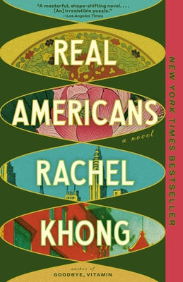 Paperback novel "Real Americans" by Knopf Doubleday Publishing Group, featuring a cover with bold typography and artwork.
