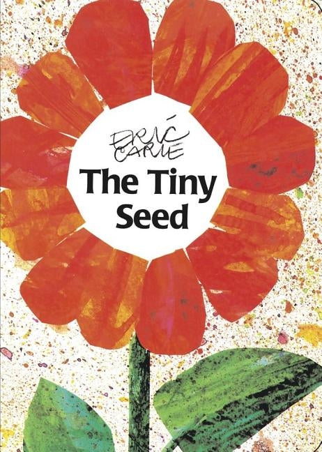 Board book titled "The Tiny Seed" by Little Simon featuring colorful illustrations of a small seed and blooming flowers.