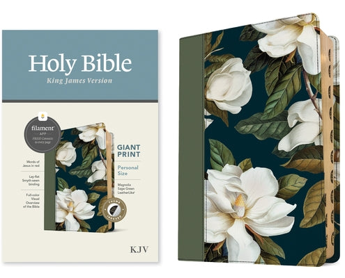 Tyndale KJV Personal Size Giant Print Bible in Magnolia Sage Green leatherlike cover with red letter text and indexed pages.