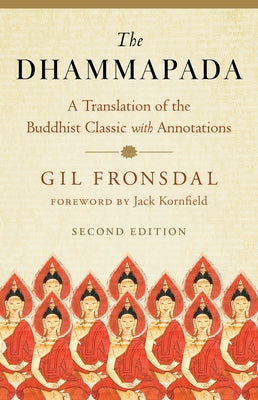Paperback of The Dhammapada translation by Shambhala, showing the book's cover with Buddhist classic and annotations.